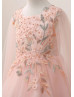 Pearl Beaded Blush Pink Embroidery Lace Tulle Flower Girl Dress